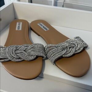 Steve Madden Silver Beaded Braided Slide Sandals